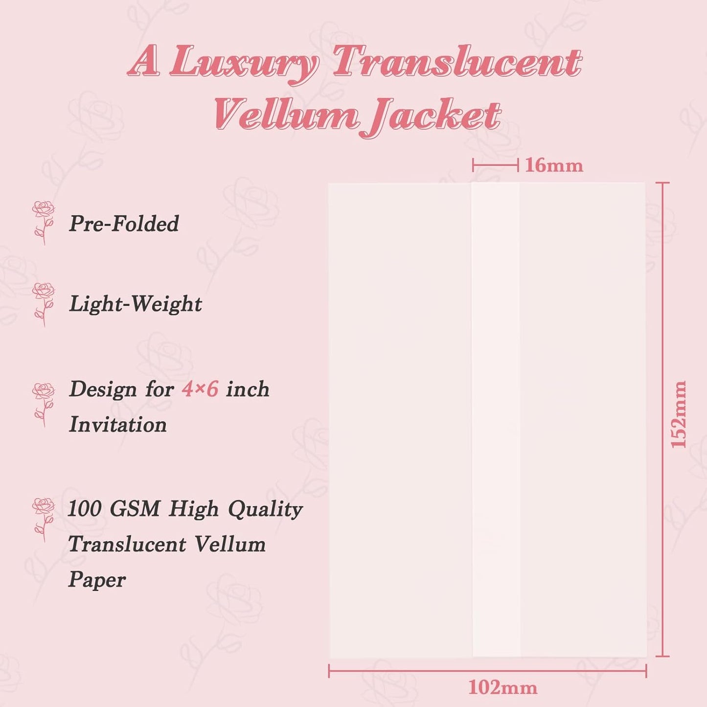 120 Pack Pre-Folded Vellum Jackets for 4x6 Invitations, Translucent Vellum Paper 4x6 Jackets, 100GSM Wedding Invitations Wraps, Envelope Liners for Birthdays, Baby Showers