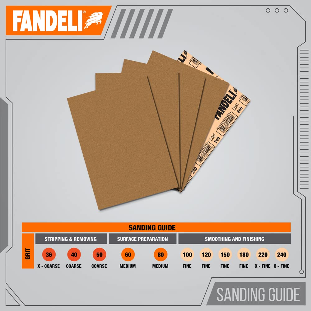 Fandeli | Multi-Purpose Sandpaper | 220 Grit | 50 Sheets of 9'' x 11'' | Ideal for Metal and Wood Sandpaper | Wall Sandpaper | Hand Sanding | Orbital Sanders.