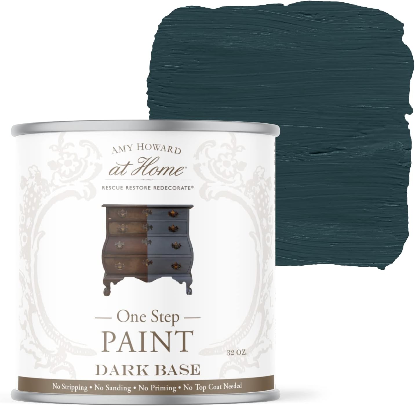 AMY HOWARD AT HOME Chalk-Based One Step Paint for Furniture, Cabinetry, Decor, Finish, and More | No Stripping, Sanding, or Priming | Dark Base | 32 Ounce | Brooks Grey