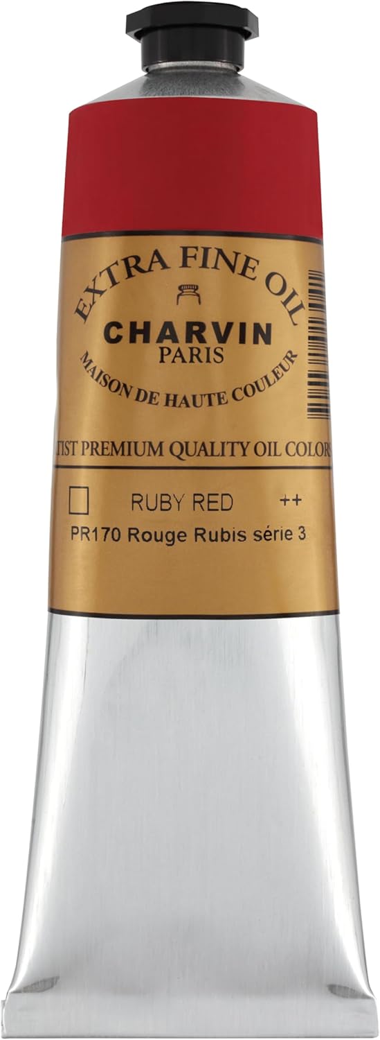Charvin Extra Fine Oil Paint, Ruby Red 150 ml - Triple-Milled, Rich Texture, Poppy Oil-Based, Light-Fast, Handmade, Archival Quality