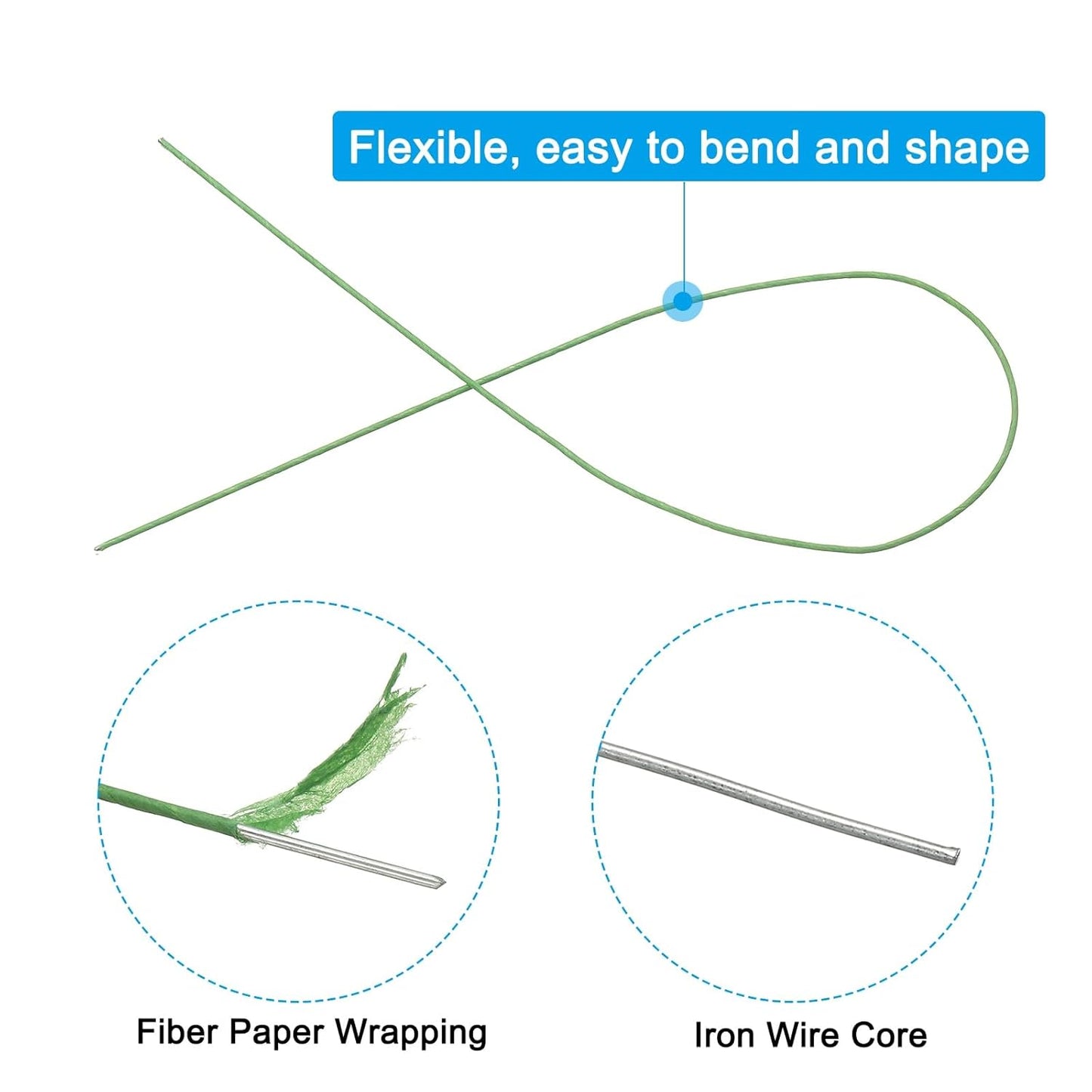 PATIKIL 18 Gauge 16" Floral Stem Wire, 100 Pcs Paper Wrapped Iron Artificial Flower Stem Accessories for DIY Bouquet Stem and Craft Decoration, Light Green