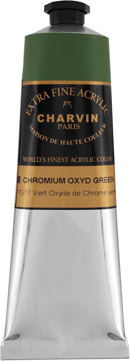 Charvin Extra Fine Professional Acrylic Paint - Chromium Oxyde Green, 150ml Tube, Triple-Milled, Lightfast Pigments, Open Stock Artist Acrylic Paints in Nature-Inspired Hues