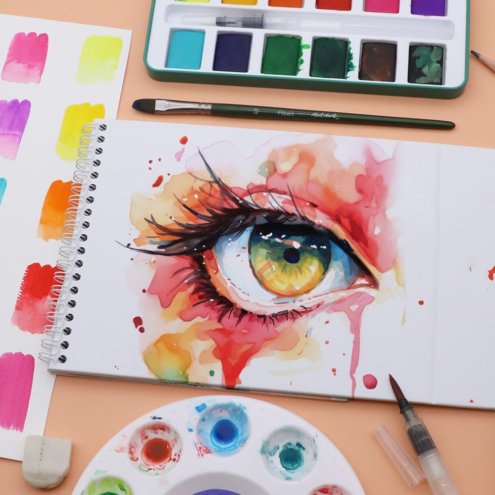 Mont Marte Watercolor Set Full Pan Signature 13pc in Tin, Vibrant, Multi-Color with Translucent Finish, Portable Watercolor Set