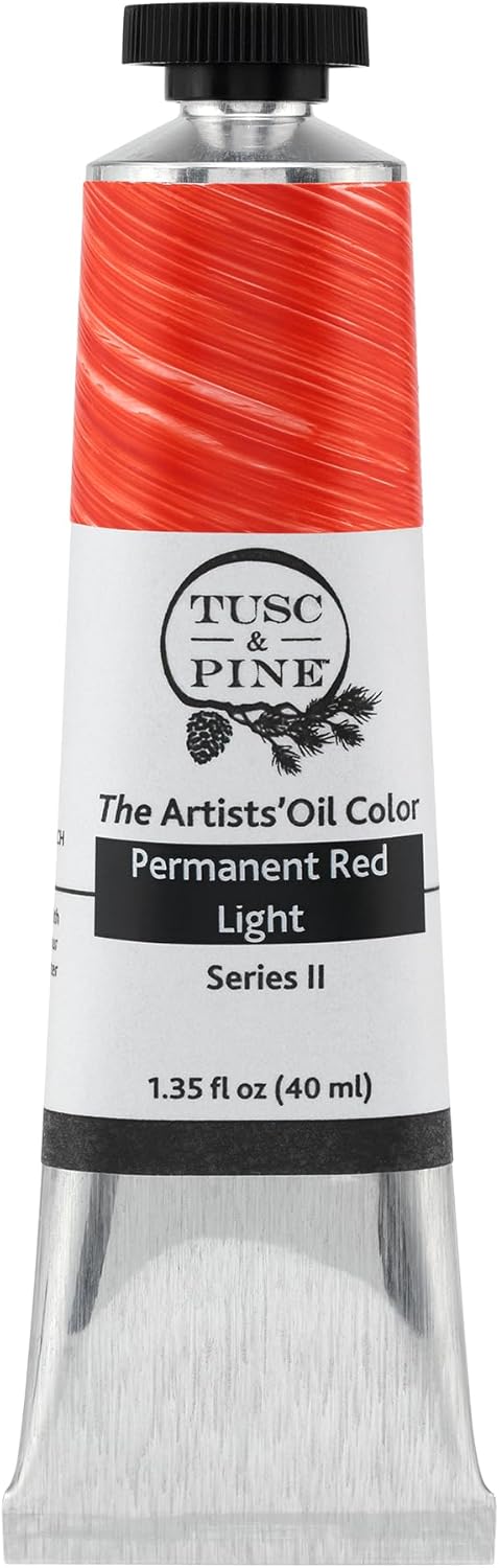 Tusc & Pine Artist Oil Paint - Permanent Red Light, 40 ml, Non-Yellowing, Rich & Creamy Consistency, Maximum Pigment Load, Small Batch Milled Oil Paints Made in the USA for Professional Artists
