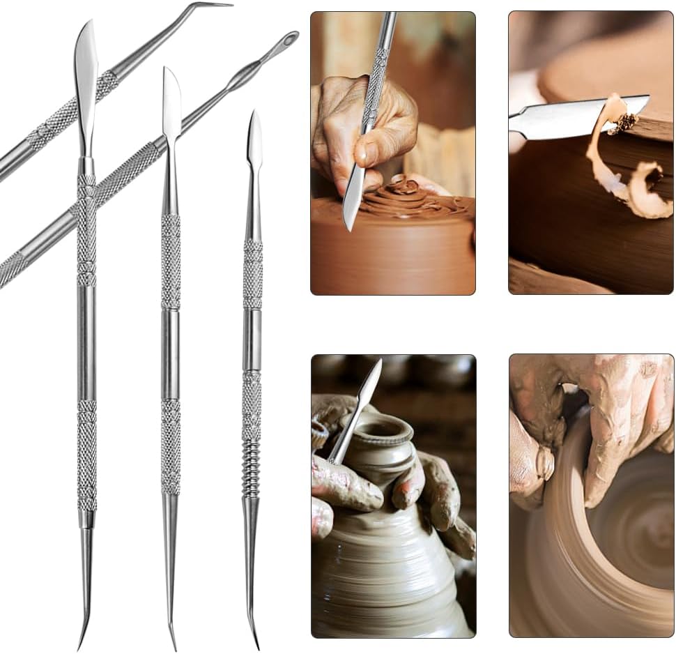 TOVOT 10PCS Stainless Steel Clay Sculpting Tools Metal Sculpting Tools Double-Side Clay Modeling Tools Wax Carving Tools (Silver)