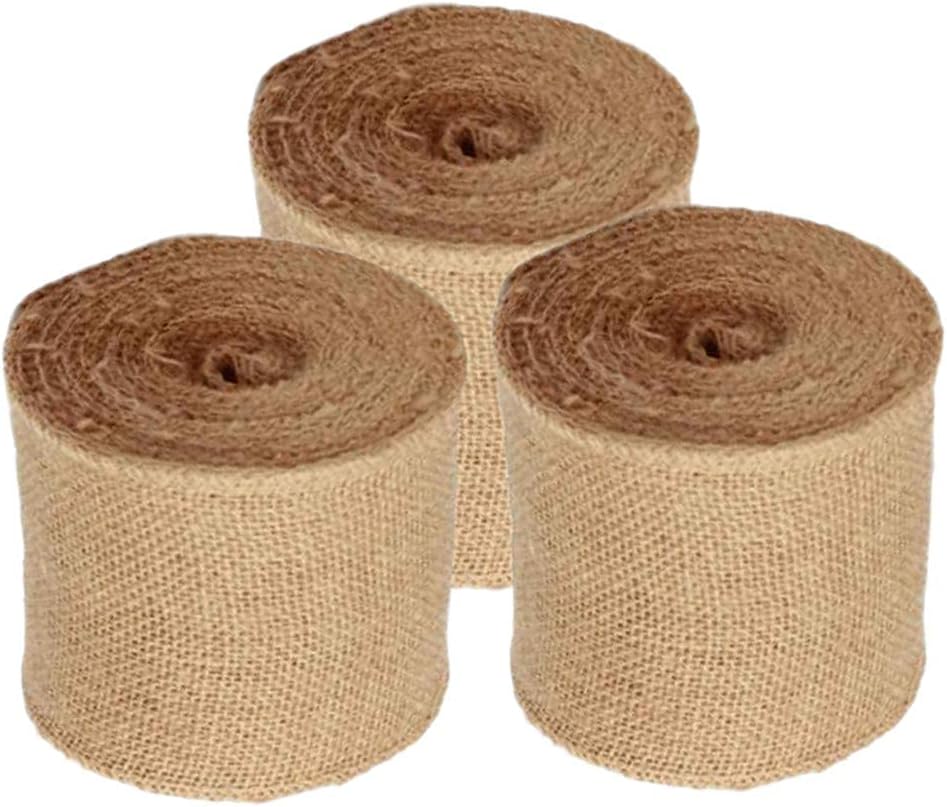 AAYU Natural Jute Burlap Ribbon Roll Brown 3 inch 90 feet 30 Yards, DIY Gift Wrapping Home Decor Crafts Christmas Decoration (3 Pack)
