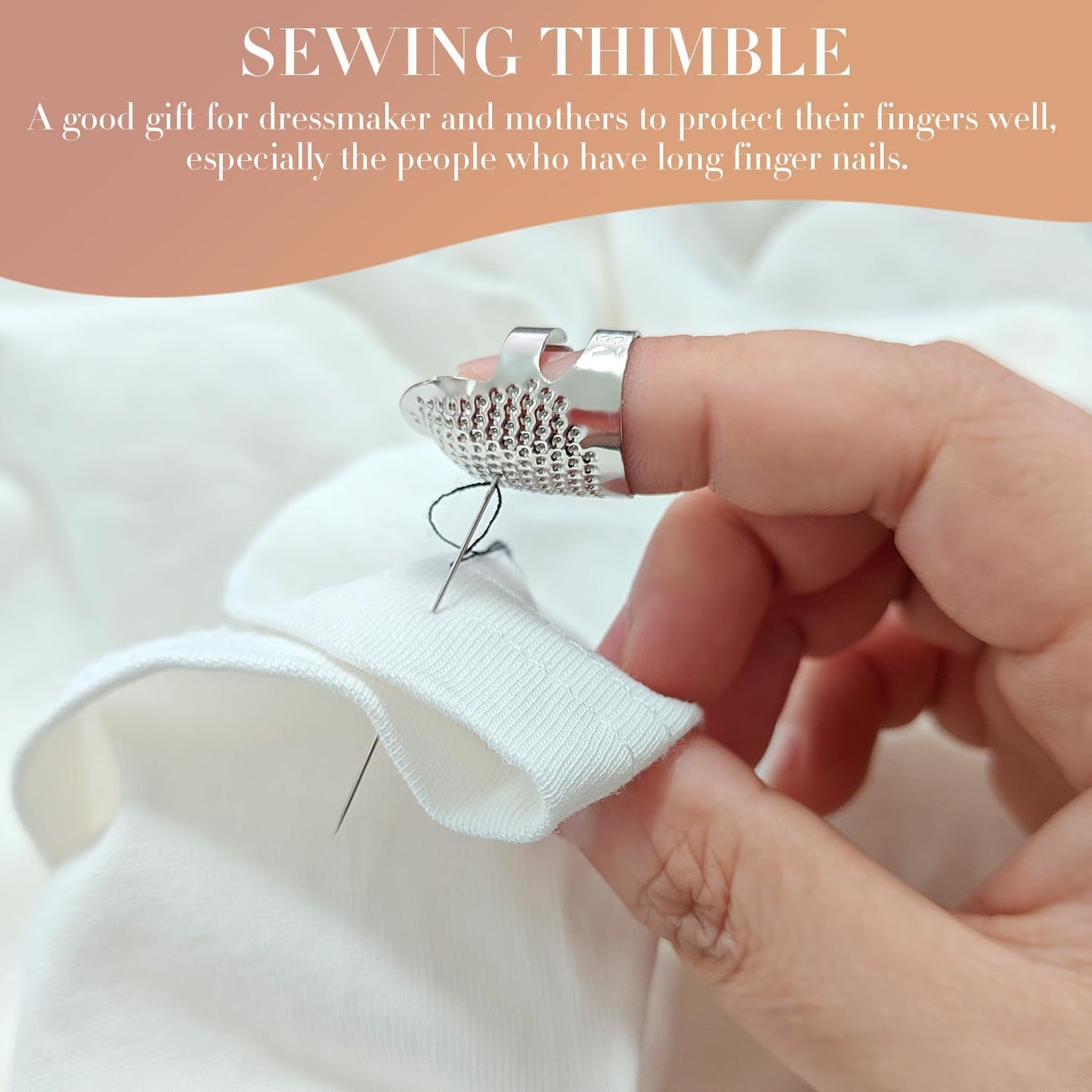 ZESION 4Pcs Sewing Thimbles, Adjustable Metal Thimbles for Hand Sewing Finger Protector, Quilting Craft Accessories for Knitting Needlework DIY Tools, Silver(2 Sizes, S/M)