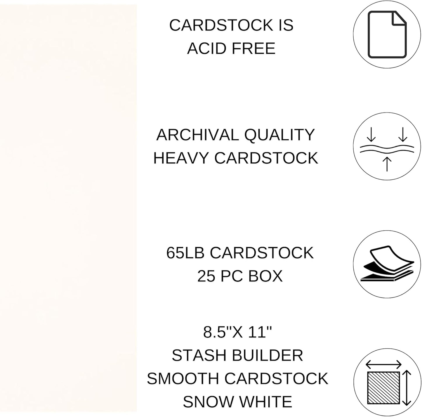 PA Paper Accents Stash Builder Textured Cardstock 8.5" x 11" Snow White, 65lb Colored cardstock Paper for Card Making, Scrapbooking, Printing, Quilling and Crafts, 25 Piece Pack