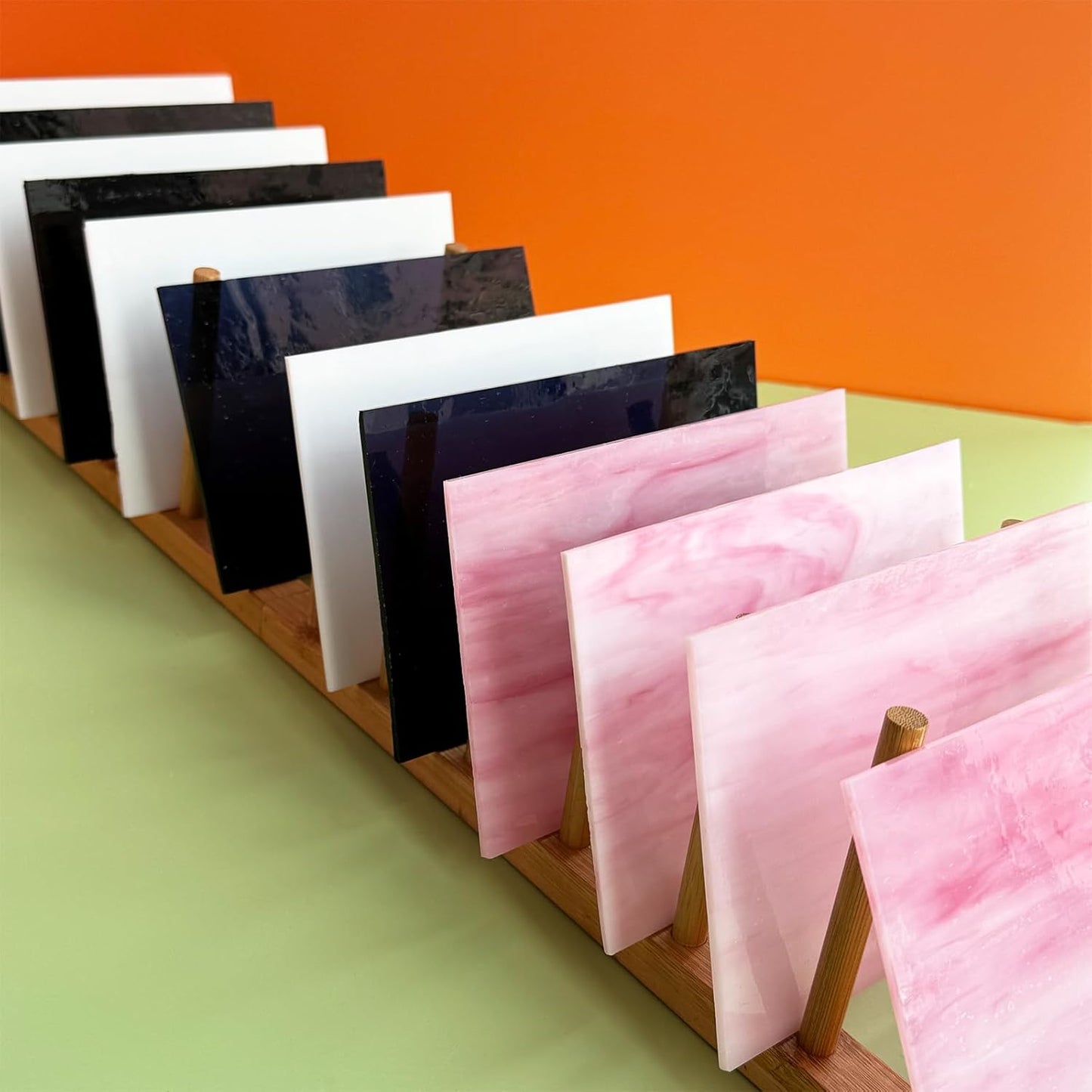 ILLUCKAI 12 Sheets Black + White +Pink Stained Glass Sheets, 4 x 6 inch Stained Glass Supplies Mosaic Glass Pieces Tiles for Mosaic Art Crafts