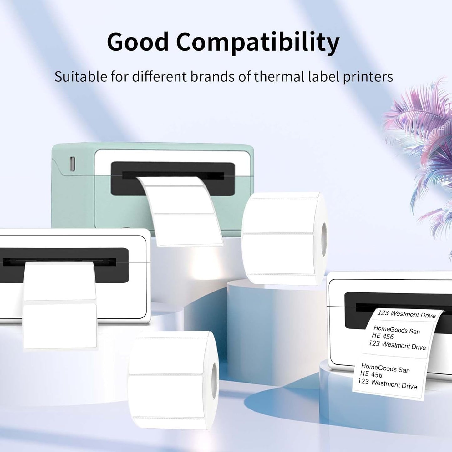 2.25"x1.25" White Thermal Sticker Labels, Self-Adhesive Direct Thermal Printer Barcode Labels Paper, Waterproof/Removable/Perforation Line Design- 300 Sheets