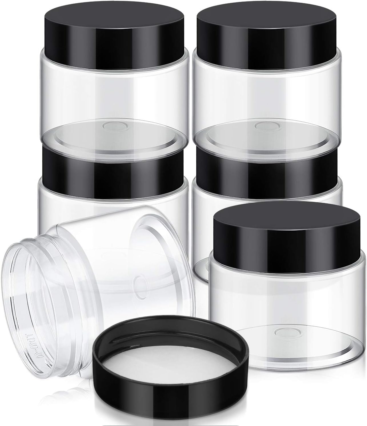 12 Pack 7 oz Plastic Container Jars with Lids Round Clear Travel Cosmetic Container Jars for Toiletries, Lotion, Cream, Ointments, Makeup, Rhinestone, Samples, Kitchen Storage (Black)