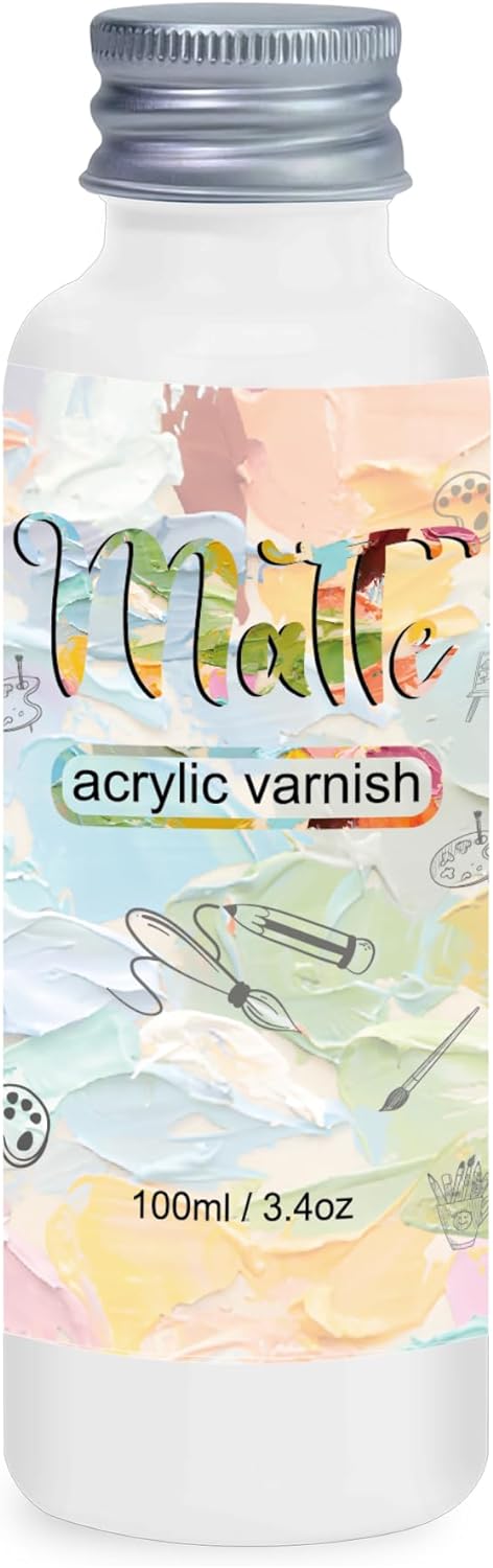 Matte Varnish for Acrylic Painting，100ml Acrylic Paint Varnish，Clear Varnish Keeps Paintings from Yellowing, Cracking, Maintains Permanent Color（Matte）