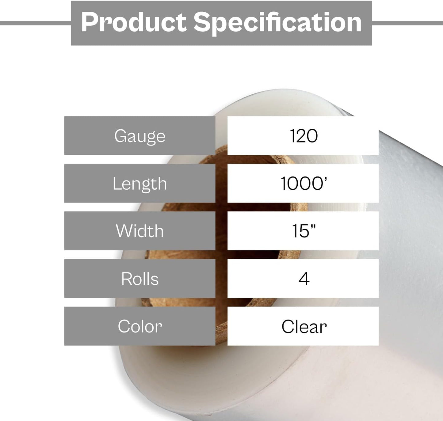 PSBM Stretch Wrap, 4 Pack, 15 Inch x 1000 Feet, 120 Gauge, Clear Plastic Cling, Cast Hand Stretch Film Rolls for Packaging Moving Packing Pallets