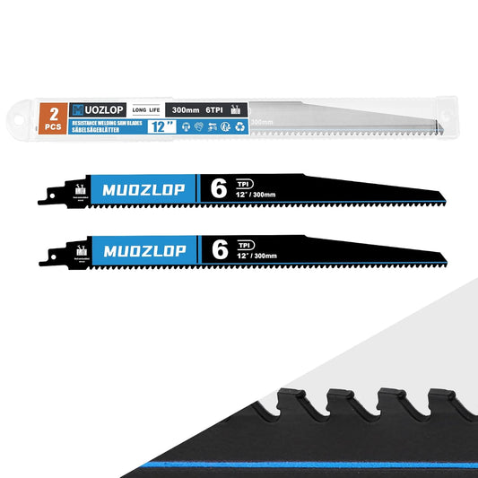 2 Pack 12 inch Reciprocating Saw Blades Set，6 TPI High Carbon Saw Blades for Wood with Nails，Saw Blades with Organizer Case (2, 6T/12inch)