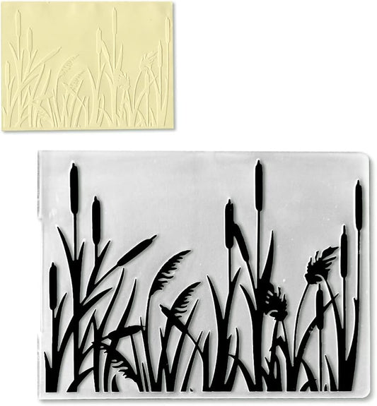 3-D Textured Impressions Reed Grass Embossing Folder, Background Plastic Embossing Folder Template for Card Making Scrapbooking Paper Craft Album Stamps DIY Décor