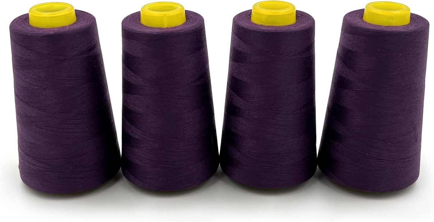 Tortoise 4 Cones of 3000 Yards Each Spool Thread for All Purpose, Serger, Overlock, Quilting, Sewing Machine - 100% Polyester - 40S/2 Violet