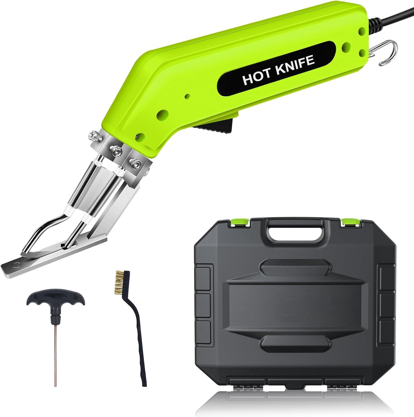 Fabric Cutter Rope Cutter Utility Knife With Guide Foot, Air Cooled Electric Hot Knife Foam Cutting Tool with Adjustable Power Blades for Cutting Belt Cloth（Yellow)