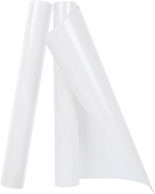 TORC Iridescent White HTV Heat Transfer Vinyl Roll (Total 12 in x 10 ft) Sparkly Rainbow White Iron-on Transfer for T-Shirts