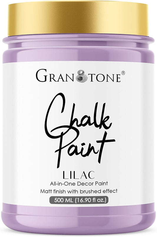 GRANOTONE Chalk Paint for Furniture | Matt-Finish Water-Based Acrylic Paint for Wood, Walls, Metal, Glass, Paper, Fabric Canvas | Maximum Coverage Chalk Paint for Kids & Adults, 500 Ml (LILAC)
