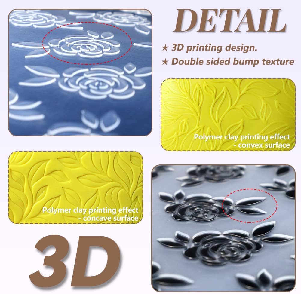Embossing Folders Clay Stamps for Polymer Clay Earrings Making Embossing Tool Geometric Textured Flower Pottery Stamps Polymer Clay Roller Clay Texture Sheets (9PCS)