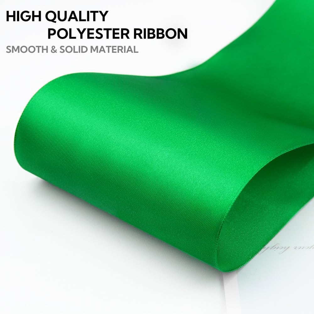 4 Inch 25 Yard Wide Satin Ribbon Green, Solid Fabric Large Ribbon Roll for Cutting Ceremony Wedding Opening Party Decoration, Chairs, Sewing, Festival Pageant Sashes