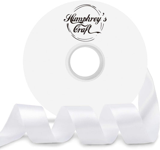 Satin Ribbon 1 Inch White Double Faced - 25 Yards for Gift Wrapping DIY Bows Crafts Bridal Bouquet Cutting Ceremony Sewing Christmas Wedding Baby Shower Decoration Humphrey's Craft