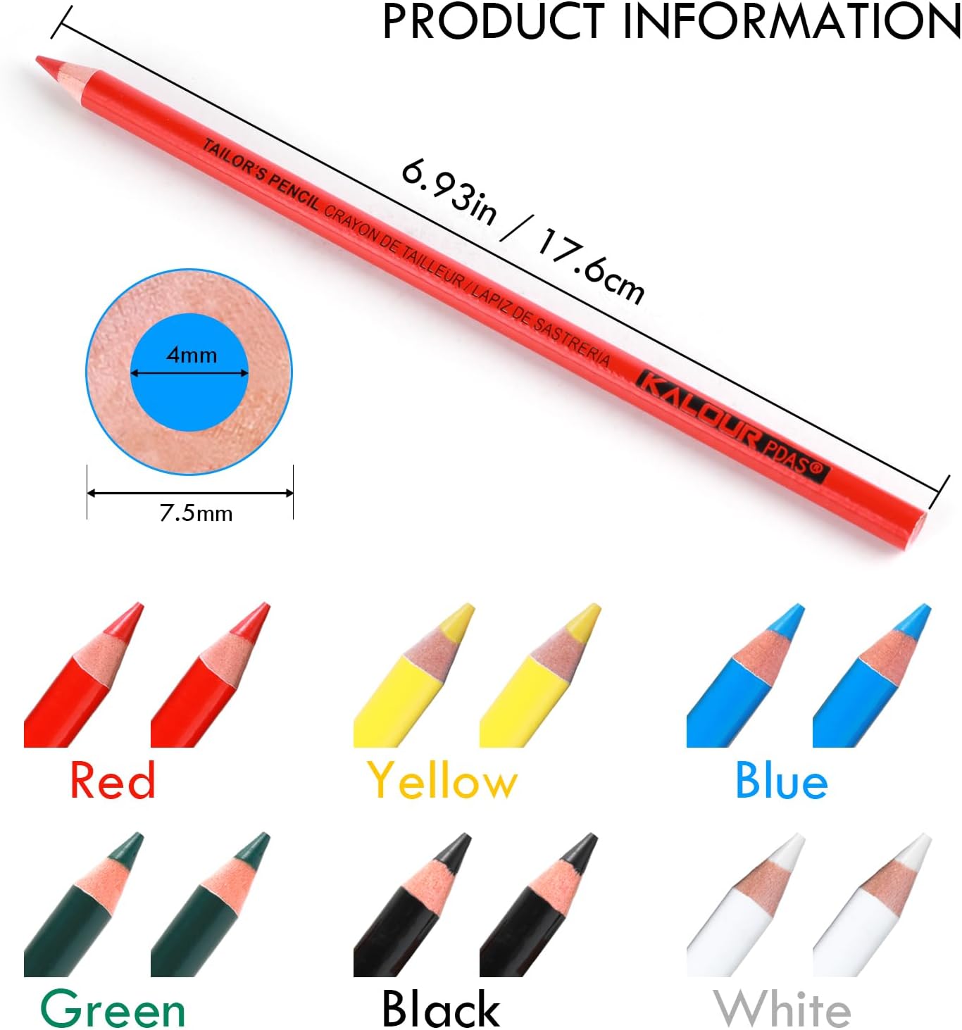 12 PCS Tailors Pencil Set, Sewing Fabric Pencils and Fabric Marker Pens for Quilting, Sewing, Dressmaking Supplies, Water-Soluble, 6 Colors, Includes 2 Sharpeners
