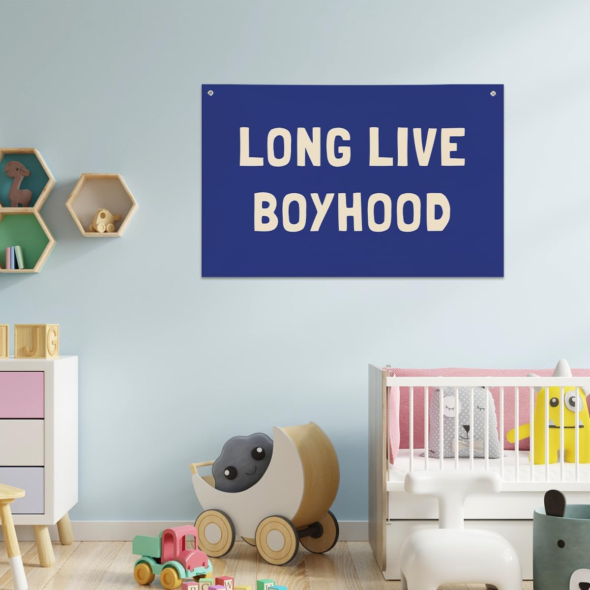 Long Live Boyhood Banner, Boys Room Decor, Canvas Banner Wall Hanging Flag Decor for Nursery Playroom Toddler Room