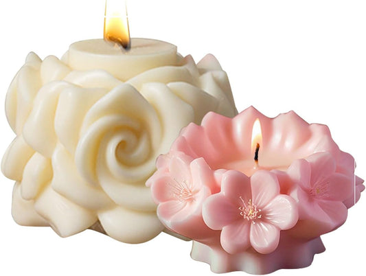 2 Pack Candle Molds Rose Flower Column Silicone Molds, Flower Candle Making Molds Including 6 PCS Flower Silicone Candle Mold, Silicone Molds for Soy Wax, Beeswax etc. (Roses and Cherry Blossoms)