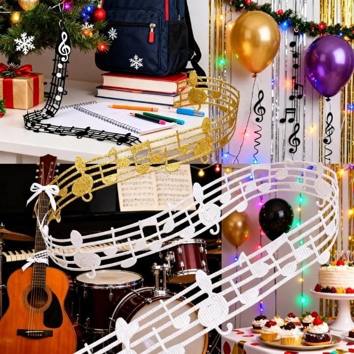 Golden Music Note Ribbon Grosgrain Ribbon Notation Craft Music Accessories Trim for Homecoming Mum Supplies Christmas (20 Yards/Roll)