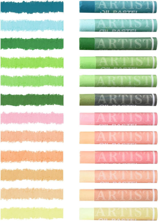 qianshan Soft Oil Pastels Set of 12 Colors,Non Toxic,Soft Texture Vibrant and Creamy Oil Crayons Pastels Art Supplies For Professional Artists Beginners Drawing.Skin&Green