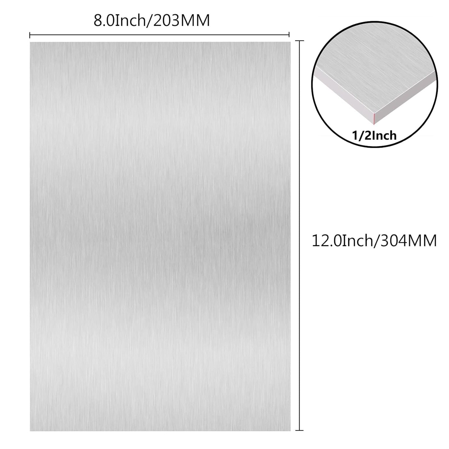 6061 T651 Aluminum Sheet Metal 8" x 12" x 1/2"(12.7MM) Flat Plain Thick Aluminum Plate Covered with Protective Film, 1/2Inch Thick Heat Treatable Rectangle Aluminum Metal Plate for lndustry, DIY