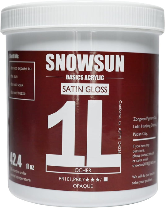 SNOWSUN Ochre Acrylic Paints, Large Bulk Heavy Body Acrylic Paint (42.4 oz, 1L) - Non Toxic Gloss Thick Art Paint for Multi-Surface, Canvas Wood Ceramic and Leather, Stone Craft, for Artists & Beginners