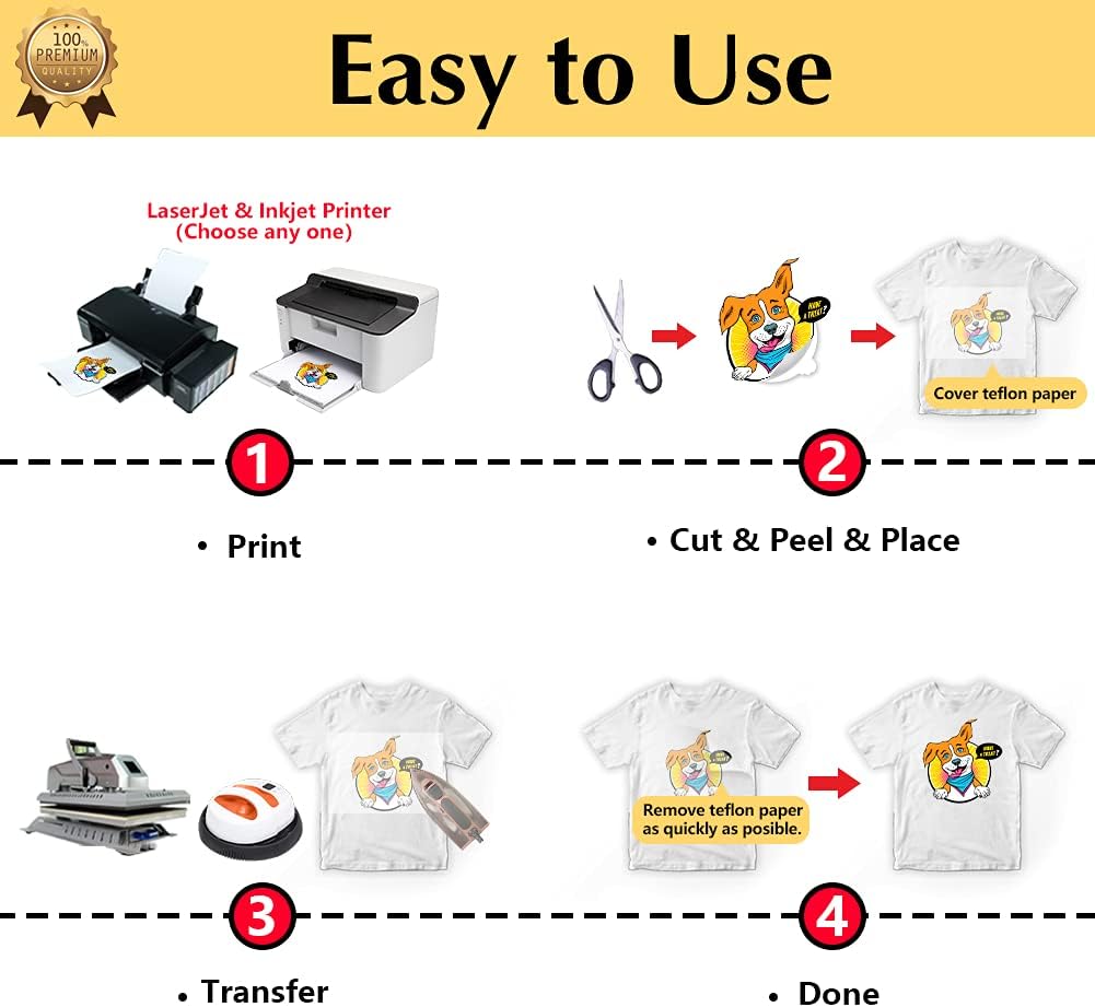 TransOurDream Tru-Heat Transfer Paper for T Shirts (Light 3.0, 15 Sheets, 8.5x11") Printable HTV Heat Transfer Vinyl for Inkjet & Laser Printer Iron on Transfers for Light Fabrics (TRANS-L3-15-3)