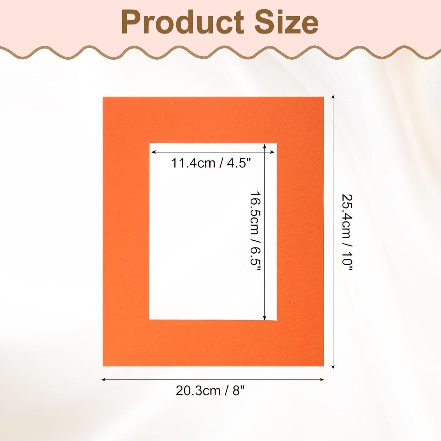 Picture Mats, 8 x 10 for 5 x 7 Pictures Acid Free White Core Bevel Cut Frame Mattes for Display Art Measuring, Orange