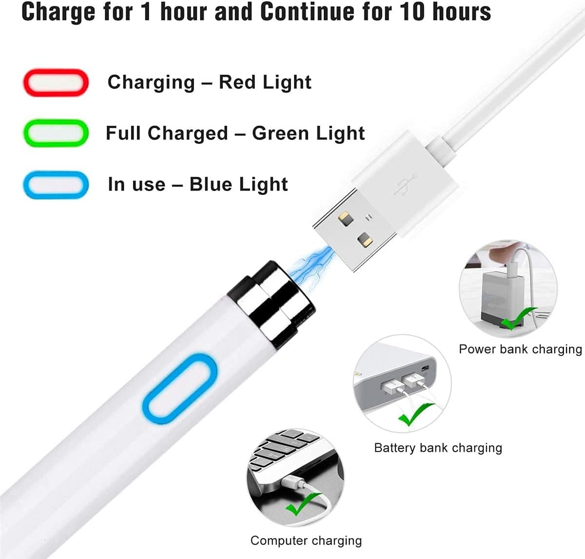 Stylus Pen for iOS Android Touch Screens Pencil Compatible with iPad/iPad Pro/Air/Mini/iPhone/Cellphone/Kindle/Apple Tablet Drawing Pencil (White)