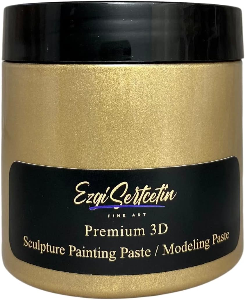 3D Sculpture Painting Paste|Texture Paste|Decorative Plaster|Ready to Use|Unique Colors|Ideal for Artwork|Stencil|Flowers|Texture|Art Relief|New Formula| 6 oz (Metallic Gold)