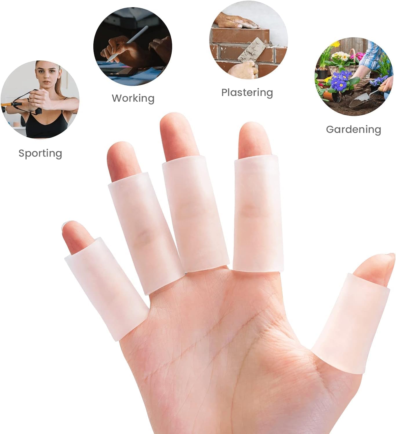 20 PCS Gel Finger Sleeve Protectors - Silicone Finger Sleeves Cushions and Protects - Finger Cots Bandages Provide Relief for Finger Cracking, Corns, Blisters and Calluses Protect (Clear)