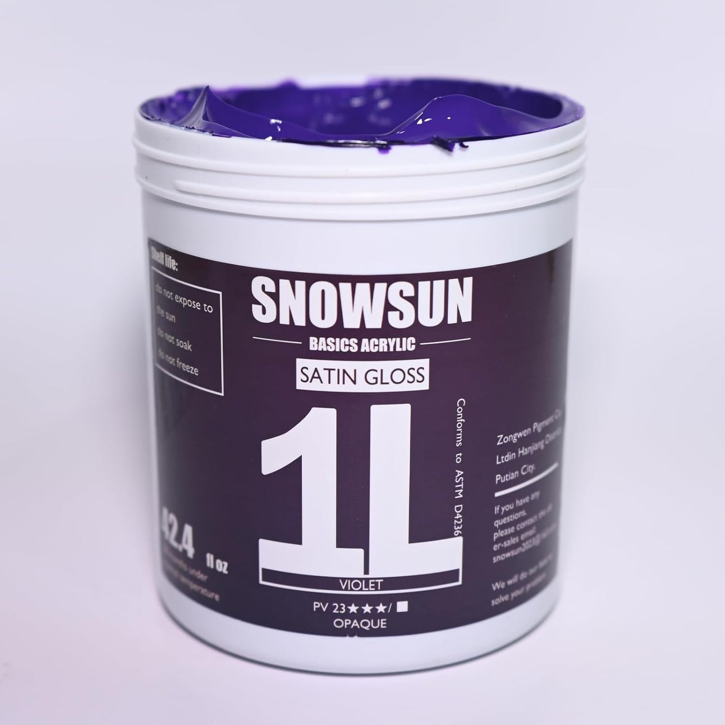 SNOWSUN Acrylic Paints, Large Bulk Heavy Body Acrylic Paint (42.4 oz, 1L) - Non Toxic Gloss Thick Art Paint for Multi-Surface, Canvas Wood Ceramic and Leather, Stone Craft, for Artists & Beginners, Violet