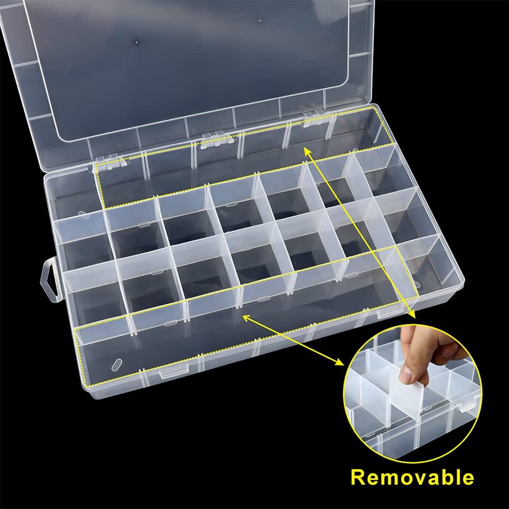 3Pack 28 Compartment Organizer Box with Parkical Adjustable Dividers, 28 Grids Plastic Storage Container for Jewelry, Craft DIY, Bead Organizer, Sewing, Dip Powder, Hair Accessories