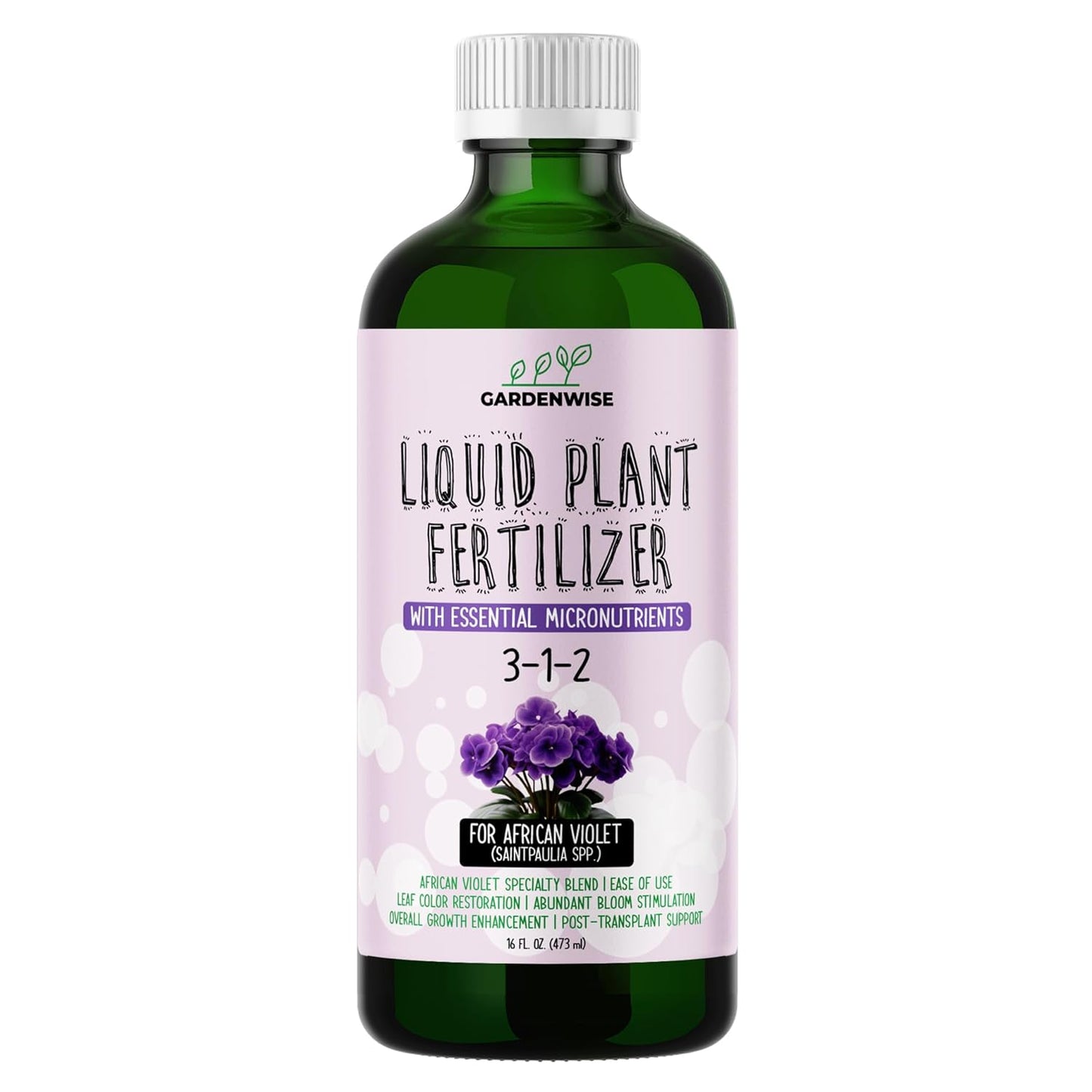3-1-2 African Violet Fertilizer for Indoor Plants: Liquid Fertilizer with Essential Micronutrients Drops - Plant Food for African Violets (8 oz)