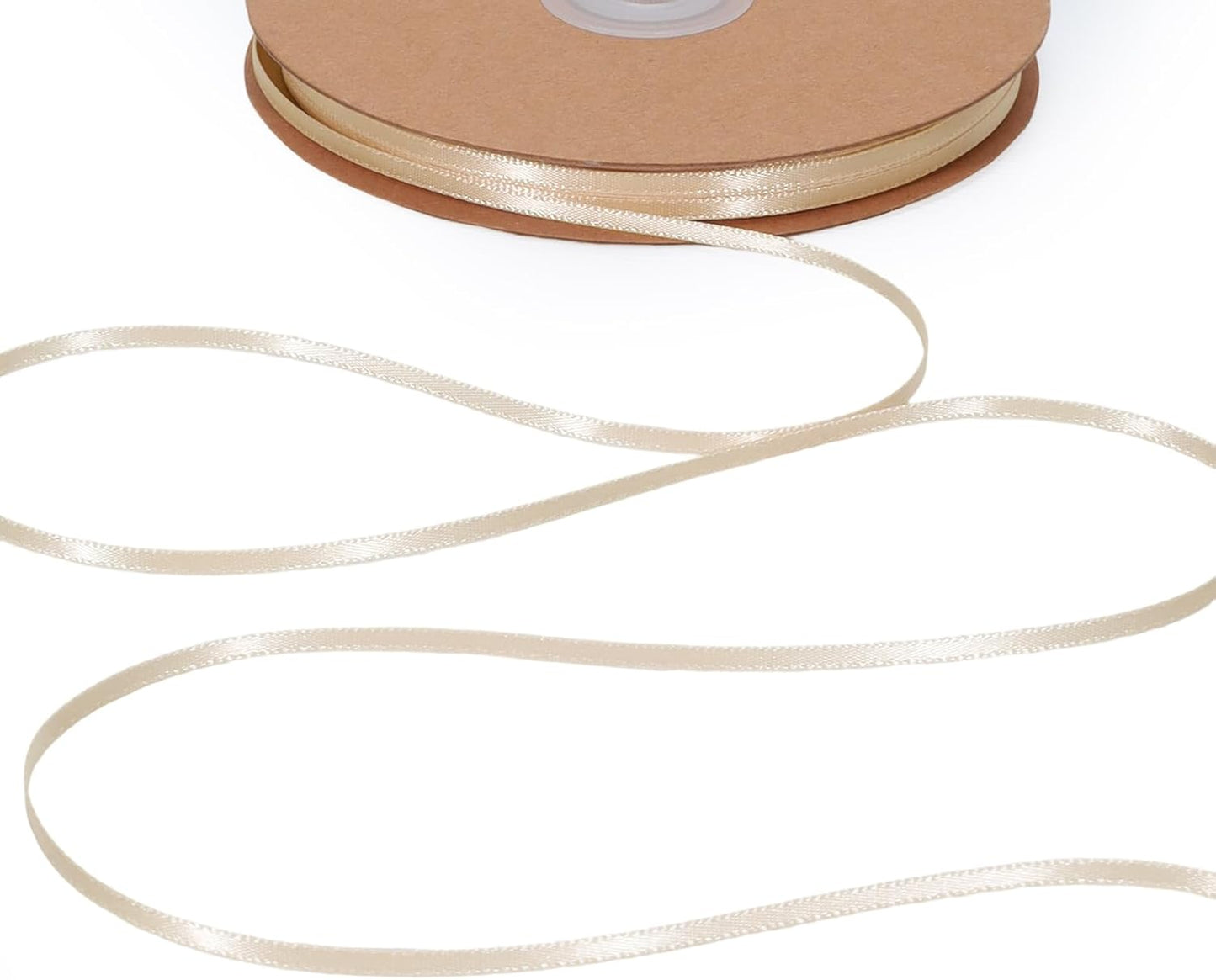 LaRibbons Nude Satin Ribbon 1/8 Inch 100 Yards Thin Luxury Double Faced Ivory Silk Ribbon for Flower Bouquet Crafts Gift Wrapping Wedding Bow Christmas Decoration