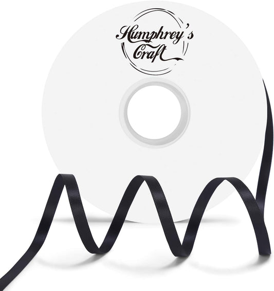 Humphrey's Craft 1/4 Inch Black Double Faced Satin Ribbon - 50 Yards Variety of Color for Crafts Gift Wrapping DIY Bows Bouquet Decoration Sewing Christmas Tree Wedding and Invitation Card.