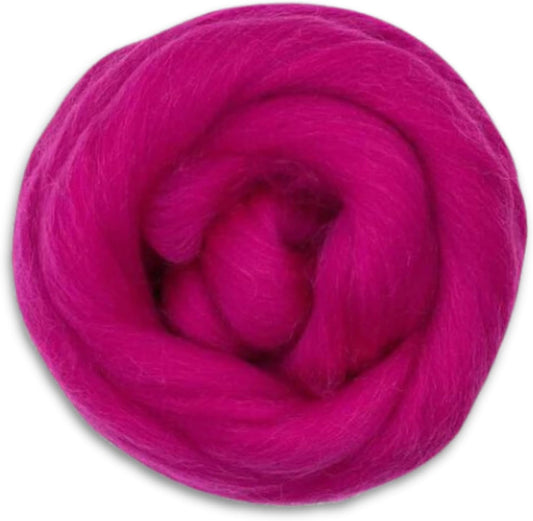 Revolution Fibers Dyed Corriedale Wool | 8.2 Ounces of Premium Combed Wool Top | 26 Micron, 100% Pure Corriedale Wool Roving, Ethically Sourced (Raspberry)