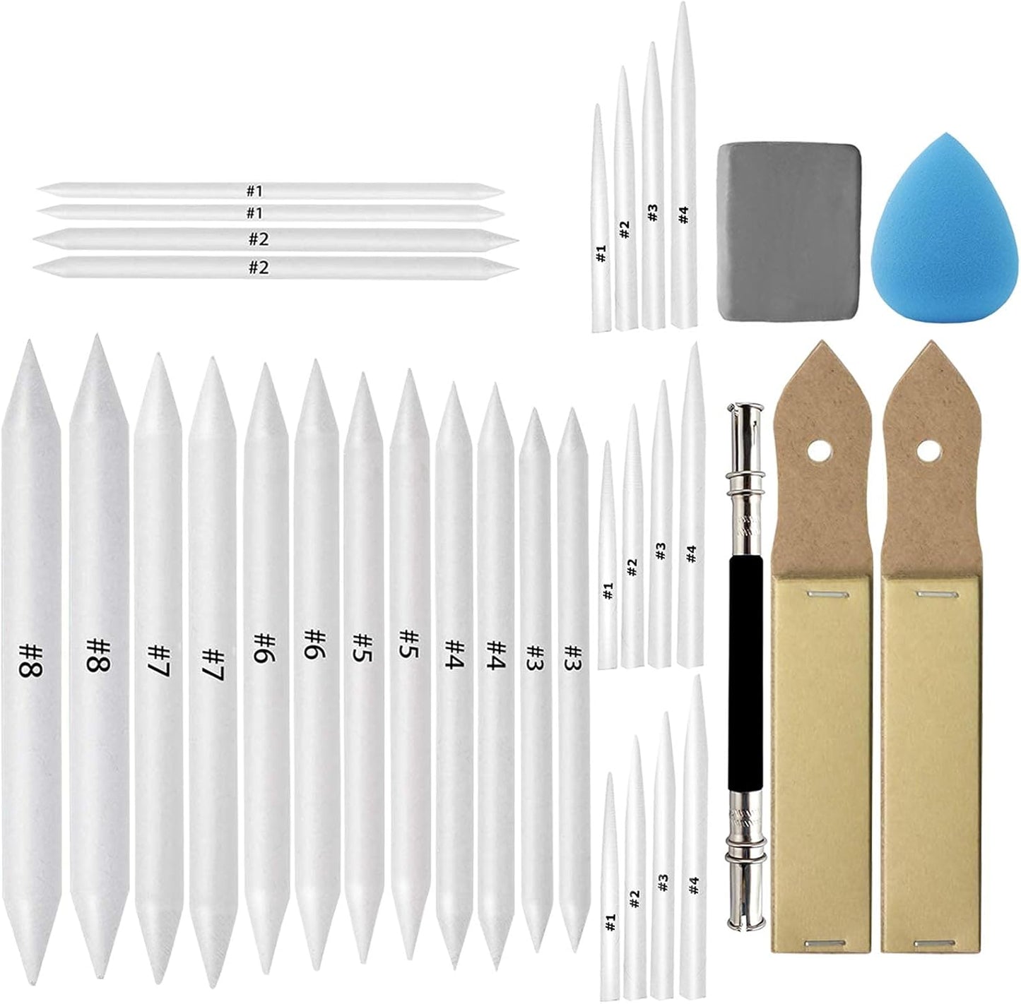 33 Pcs Blending Stumps and Tortillions Paper Art Blenders Drawing with Sandpaper Pencil Sharpener Extension Kneaded Eraser Rubbing Sponge for Student Artist Charcoal Sketch Drawing Tool