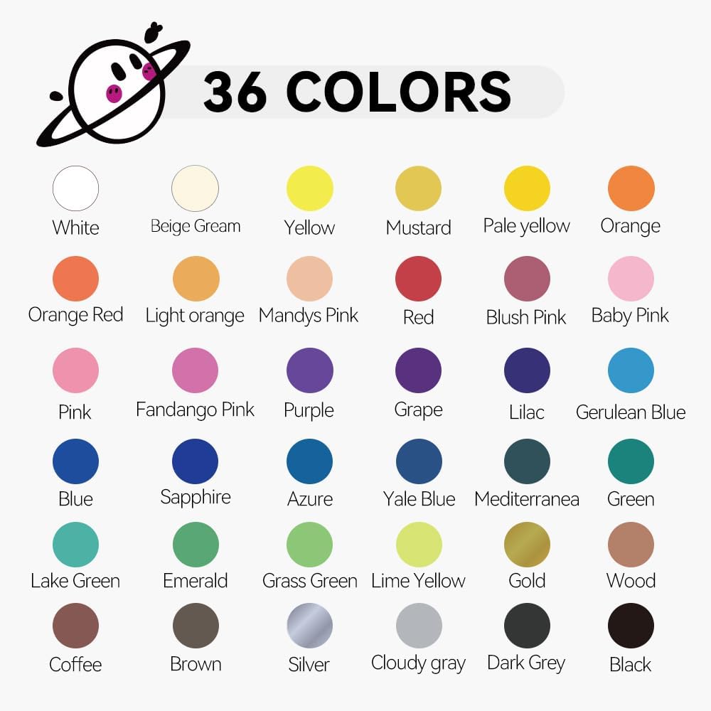 TRANSON 36 Colors Bold and Brush Dual-tip Acrylic Paint Marker Pen Set for Canvas Rock Wood Leather Ceramic DIY Painting