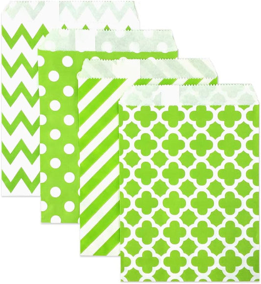 KEYYOOMY 100 Pcs Lime Green Candy Buffet Bags Small Cookie Bags Polka Dot Paper Treat Bags for Wedding Birthday Party (5 inch x 7 inch)