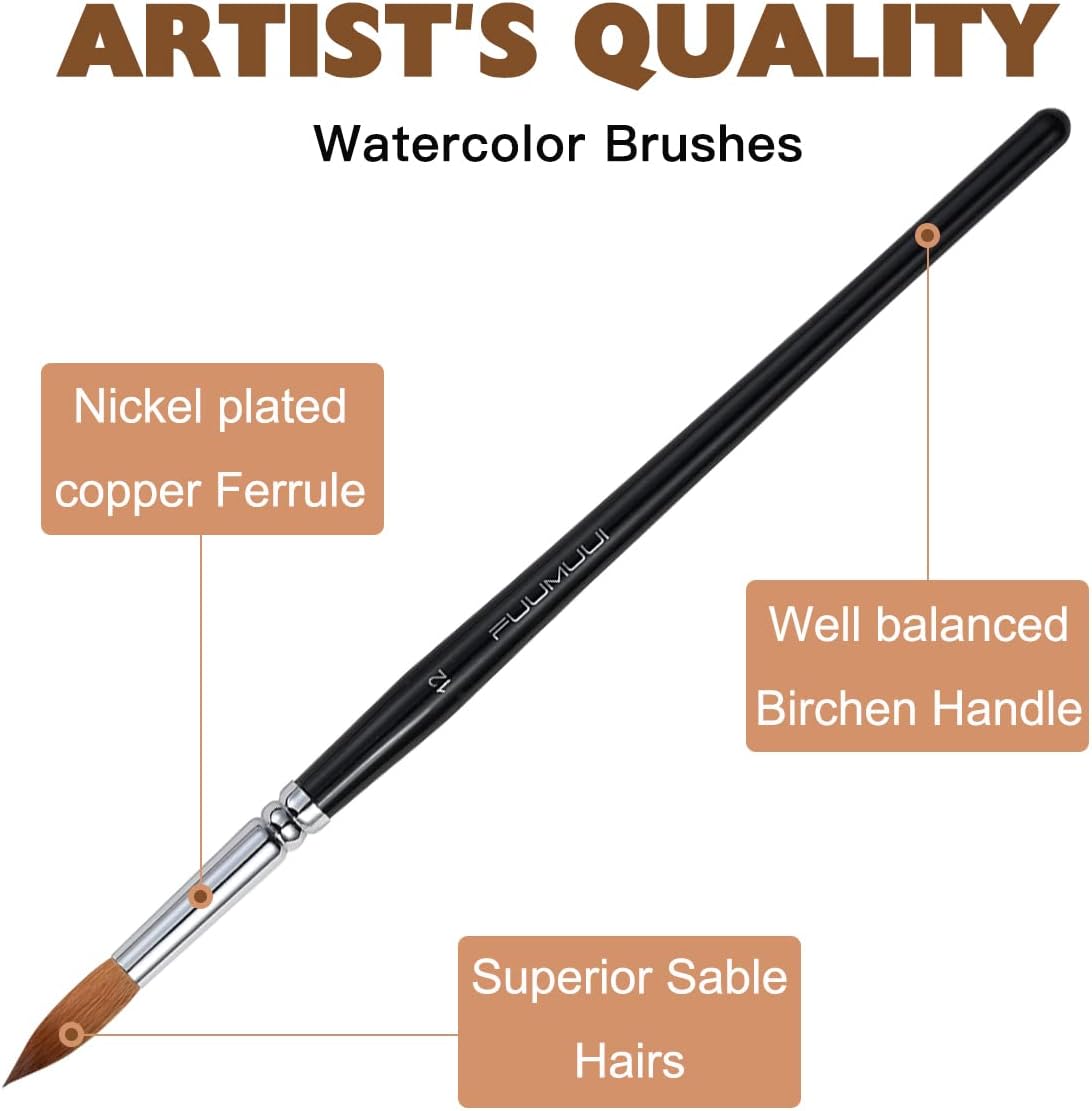 Watercolor Brushes Professional, Fuumuui 8Pcs Sable Paint Brush Set Variety Shapes with Flat, Round Pointed, Cat's Tongue Oval Wash Perfect for Watercolor Acrylic Gouache Inks Painting