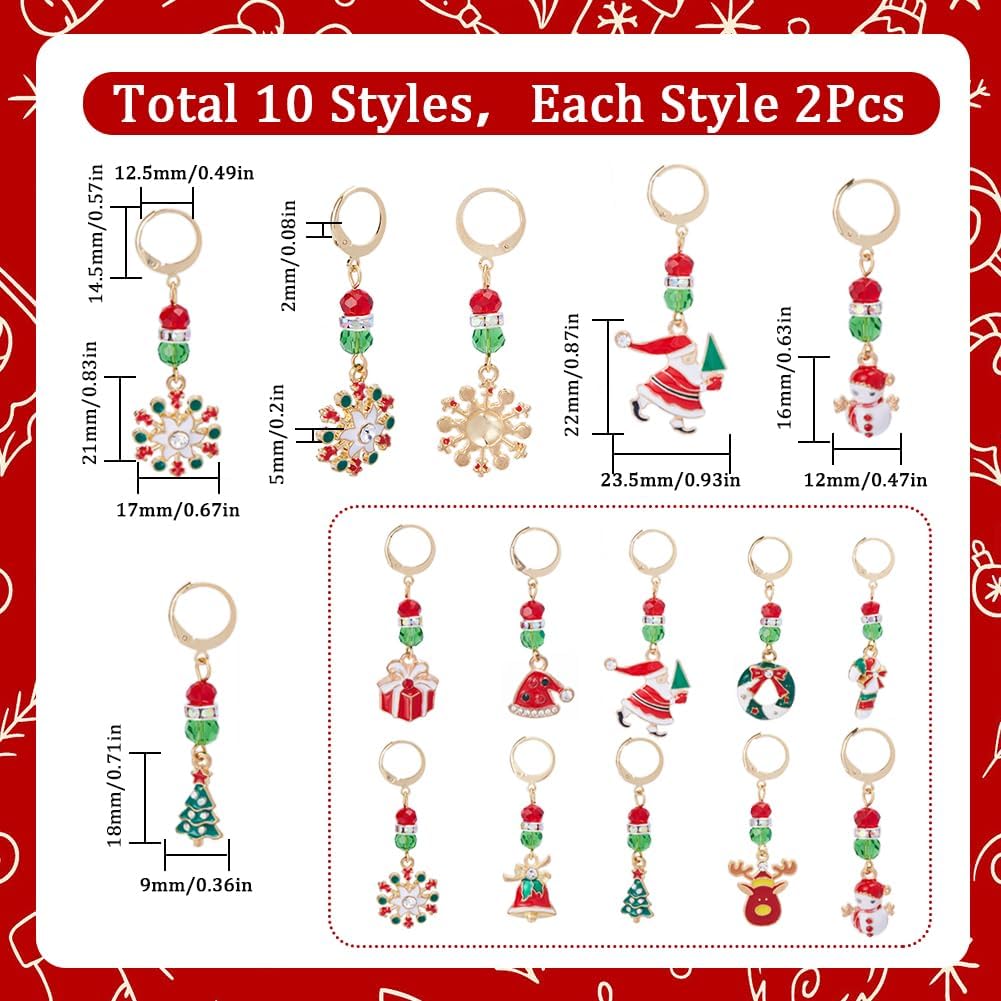 SUNNYCLUE 1 Box 20pcs Christmas Stitch Markers Crochet Knitting Markers Rhinestone Locking Stitch Markers Leverback Kntting Charms for Knitting Weaving Sewing Needleworks Women Adult DIY Crafts