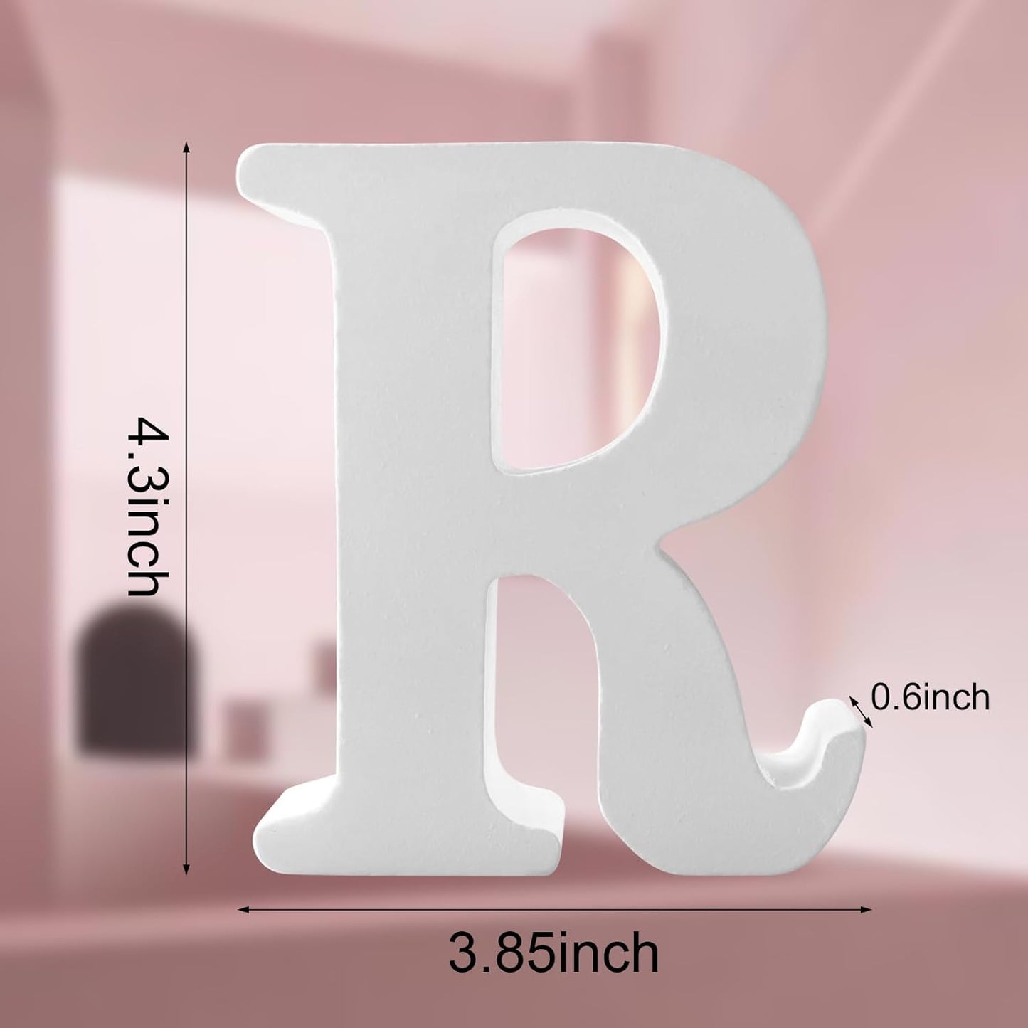 Wood Letters 4.3 Inch, White Unfinished Wood Letters for Graft, Wooden Letters for Wall Decor, Standing Letters for Bedroom, Home, Birthday, Party, DIY Graft (R)